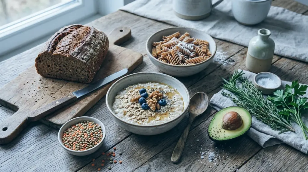 Kohlenhydrate: Vollkornprodukte und Gemüse